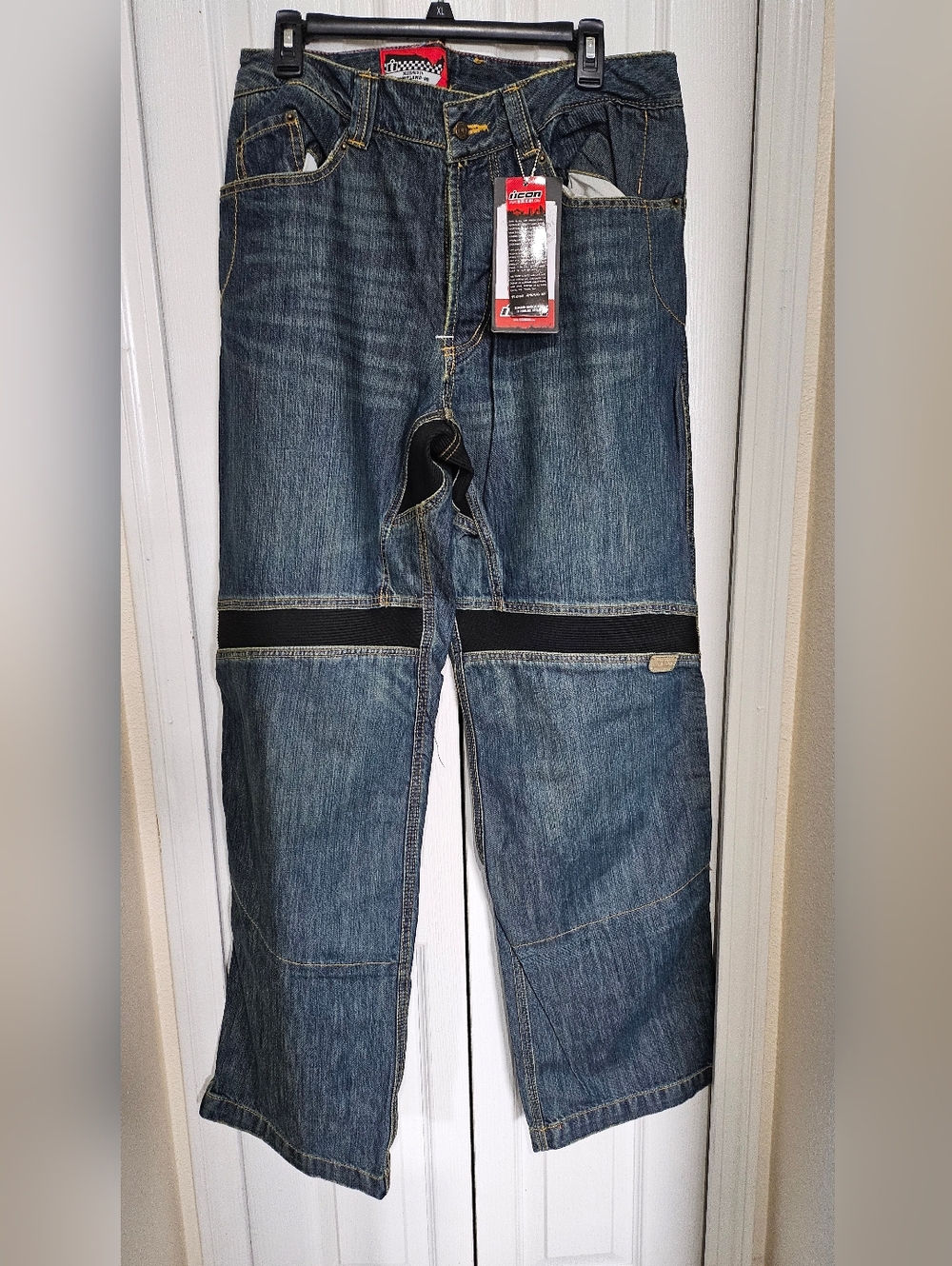 Icon Victory Motorcycle Jeans Mens 34 Blue Denim Riding Pants Armored Biker Stra - Picture 3 of 16